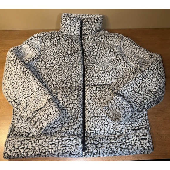 Express Jackets & Blazers - Express Sherpa Fleece Jacket Womens Large Black White Full Zip Mock Outerwear